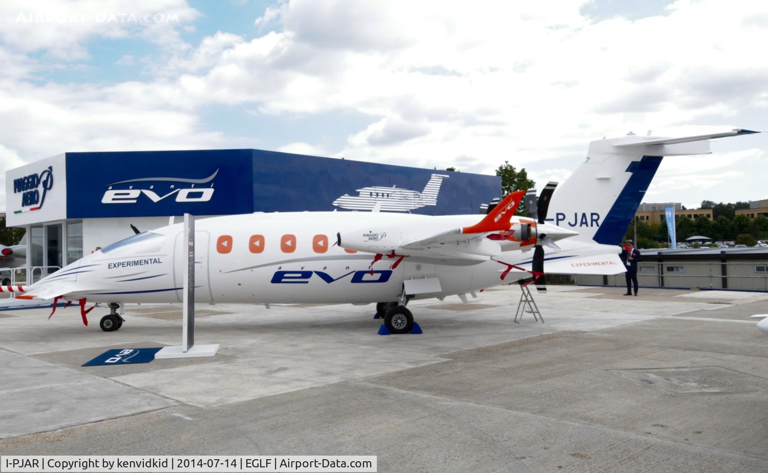 I-PJAR, 1987 Piaggio P-180 Avanti II C/N 1002, On static display at FIA 2014, originally flown 1987, has been extensively modified for the UAV programme.