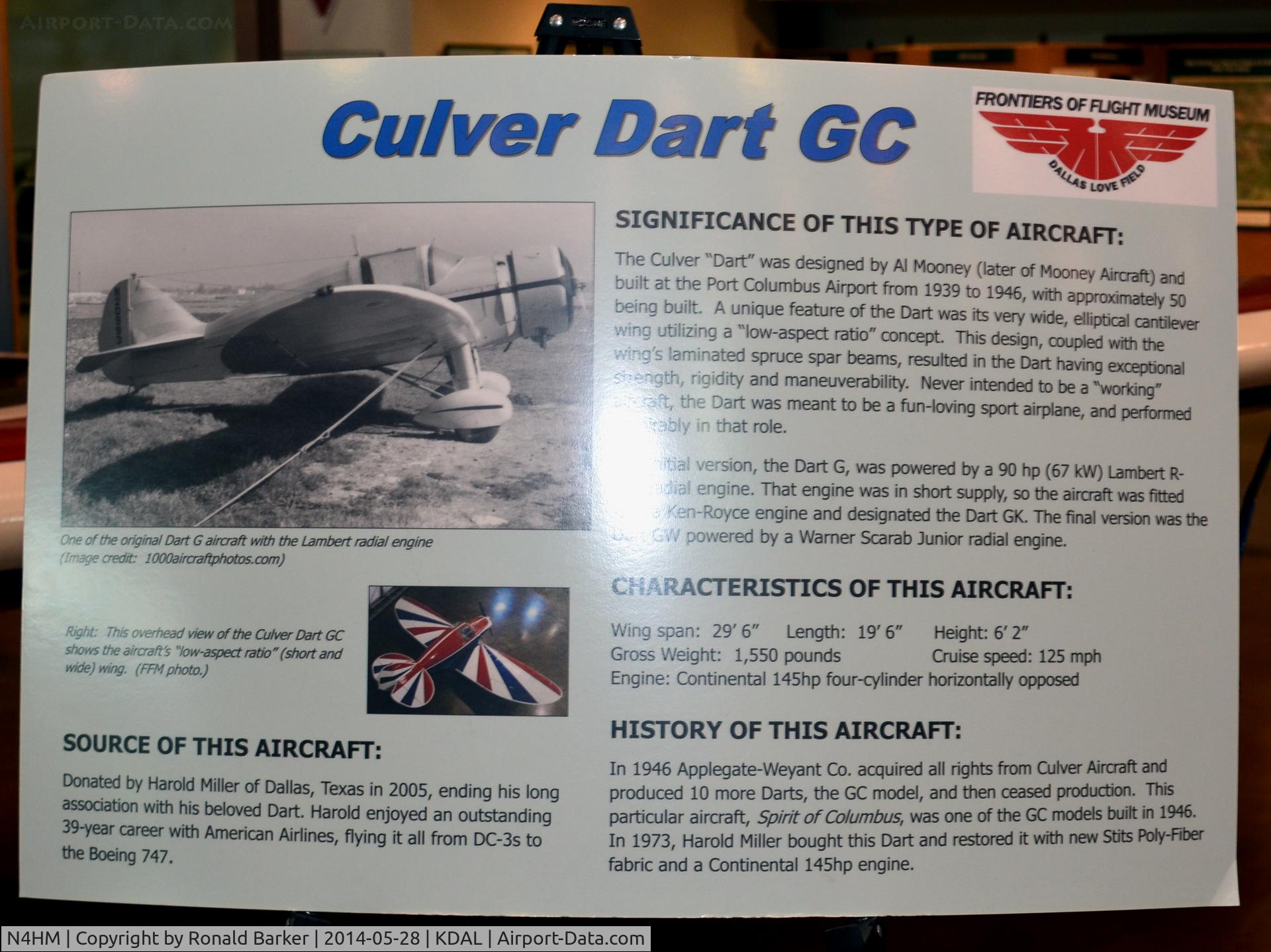 N4HM, 1946 Dart GC C/N GC-64, Frontiers of Flight Museum DAL