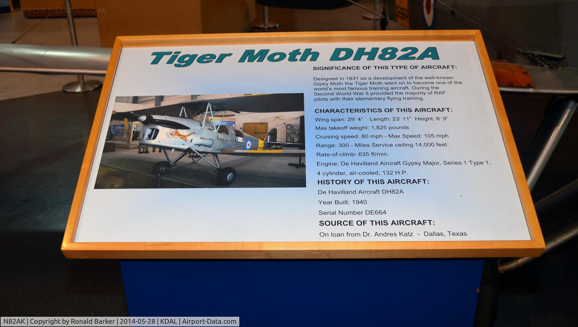 N82AK, 1940 De Havilland DH-82A Tiger Moth II Tiger Moth II C/N 85605, VH-PCC  Frontiers of Flight Museum DAL