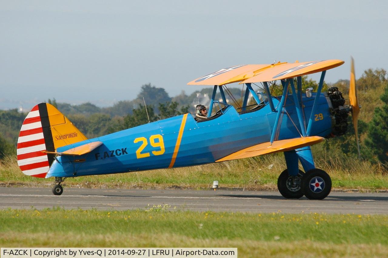 F-AZCK, 1941 Boeing A75N1 (PT-17) C/N 75-1653, Boeing A75N1, Taxiing, Morlaix-Ploujean airport (LFRU-MXN) air show in 2014