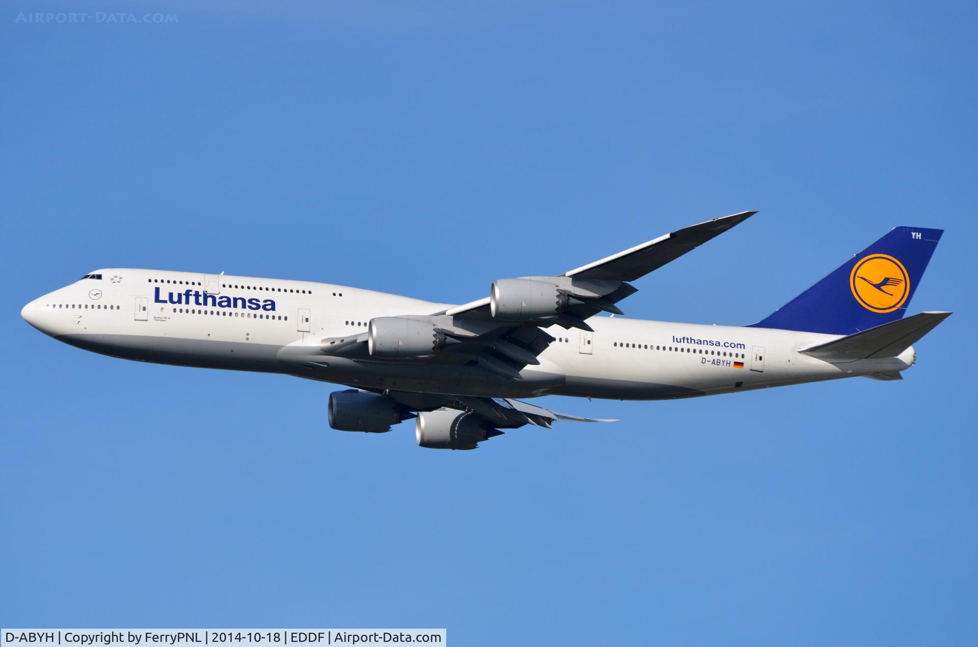 D-ABYH, 2013 Boeing 747-830 C/N 37832, Lufthansa B748 beginning its flight from FRA
