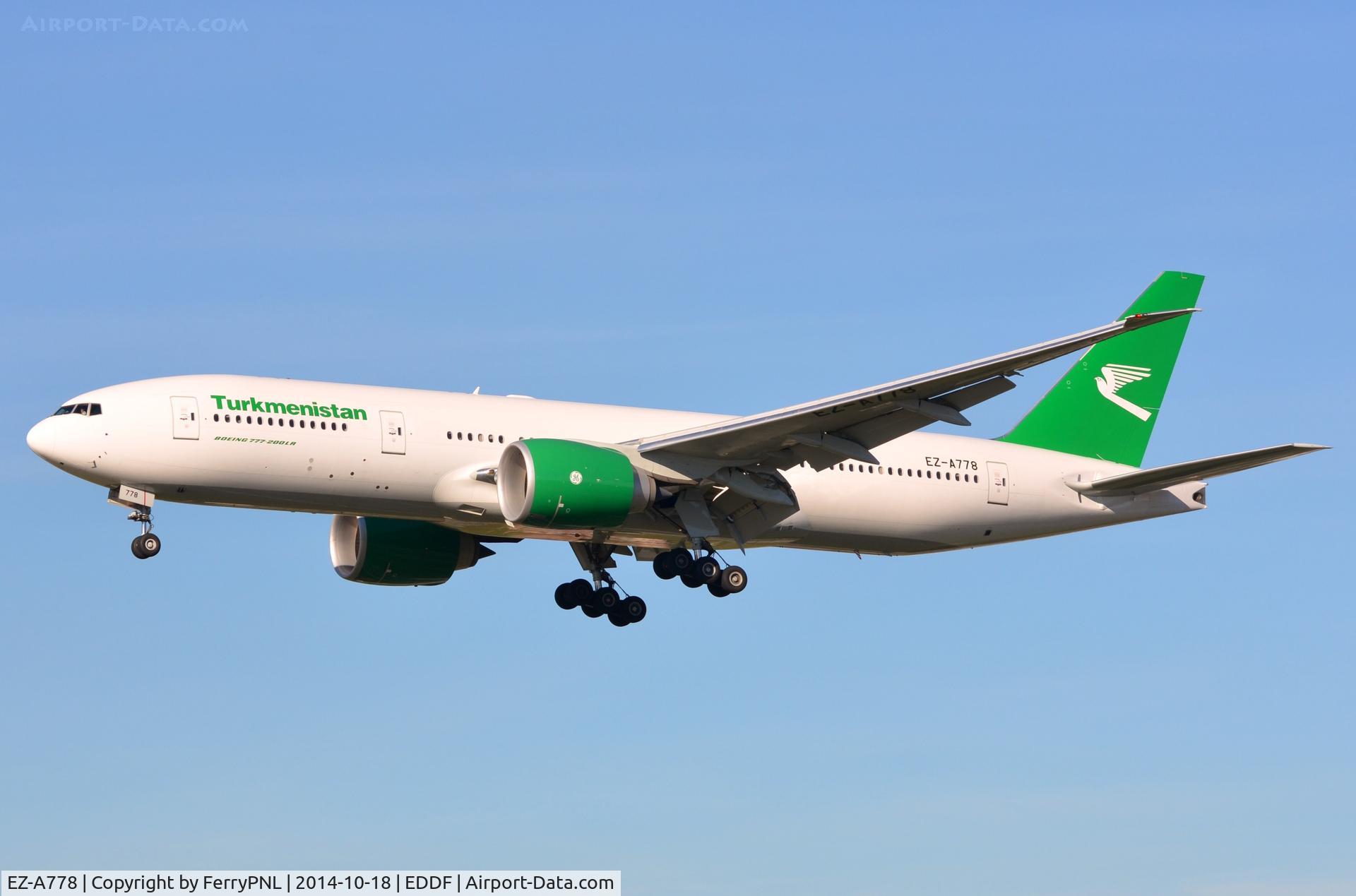 EZ-A778, 2014 Boeing 777-22K/LR C/N 42296, Turkmenistan B772 landing in FRA.