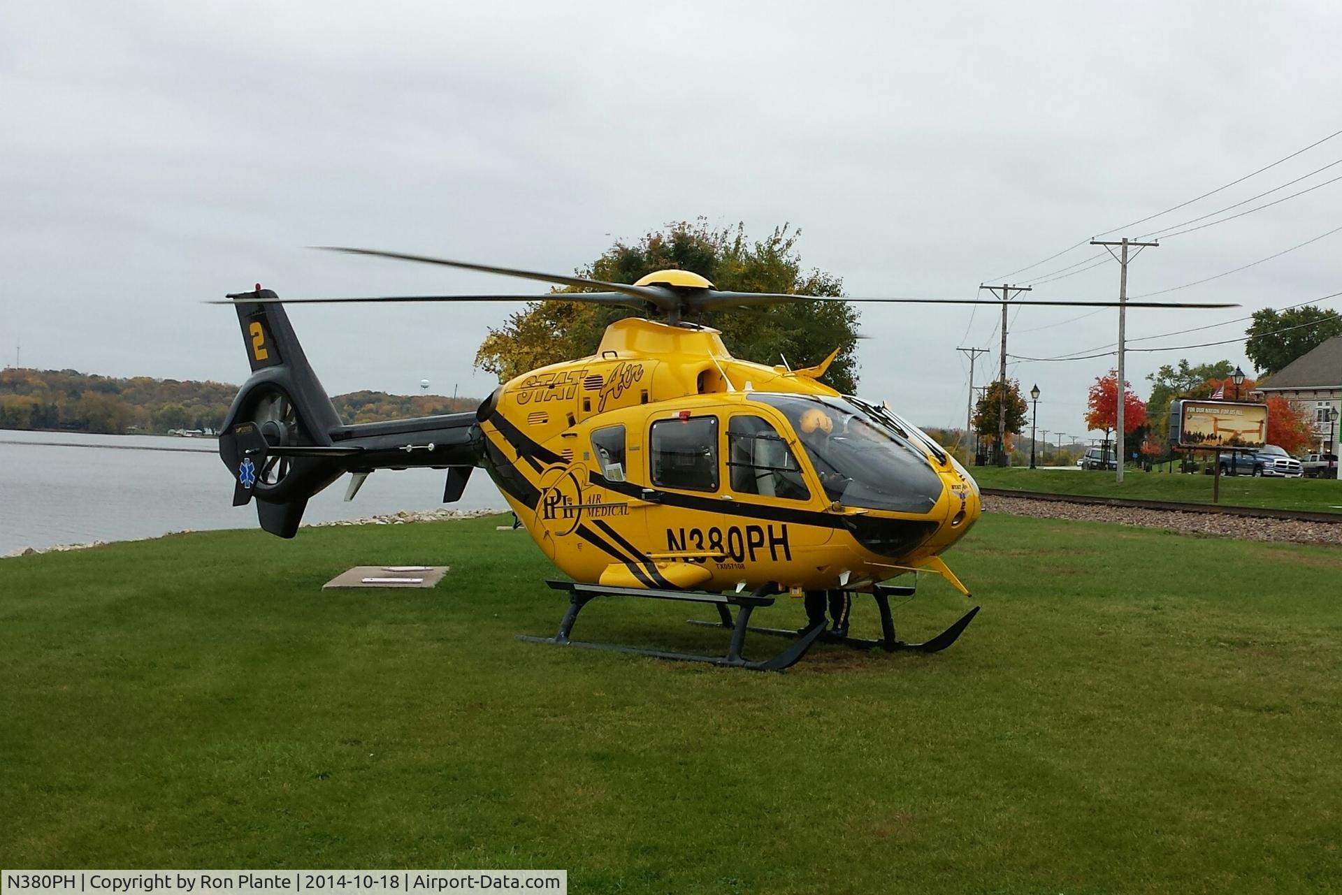 N380PH, 2007 Eurocopter EC-135P-2+ C/N 0593, Med Force EC135 at LeClaire (IA) Public Safety Day, Oct 18, 2014.