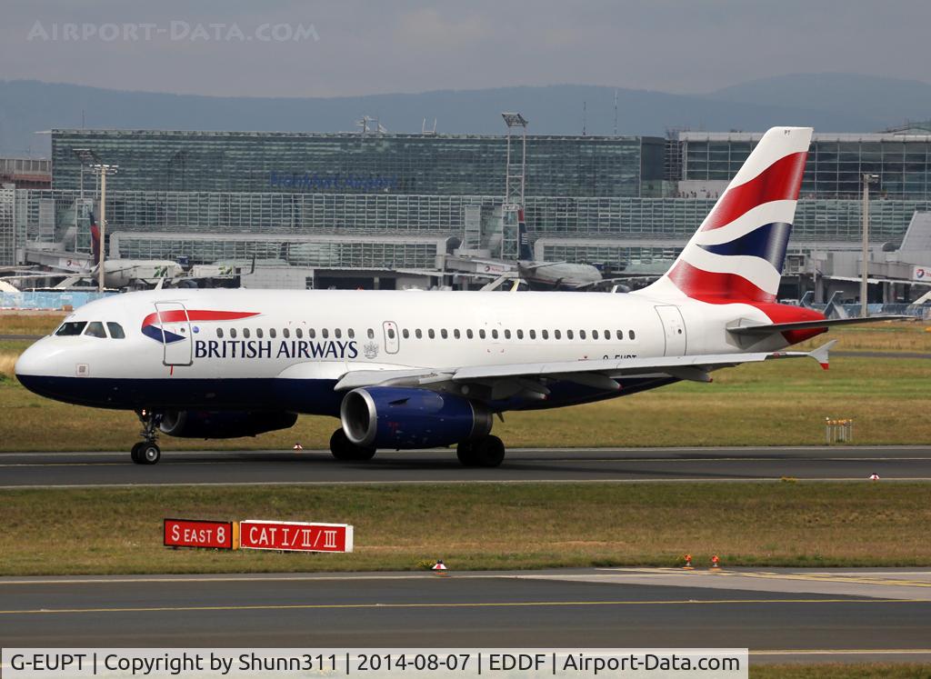 G-EUPT, 2000 Airbus A319-131 C/N 1380, Taxiing holding point rwy 18 for departure...