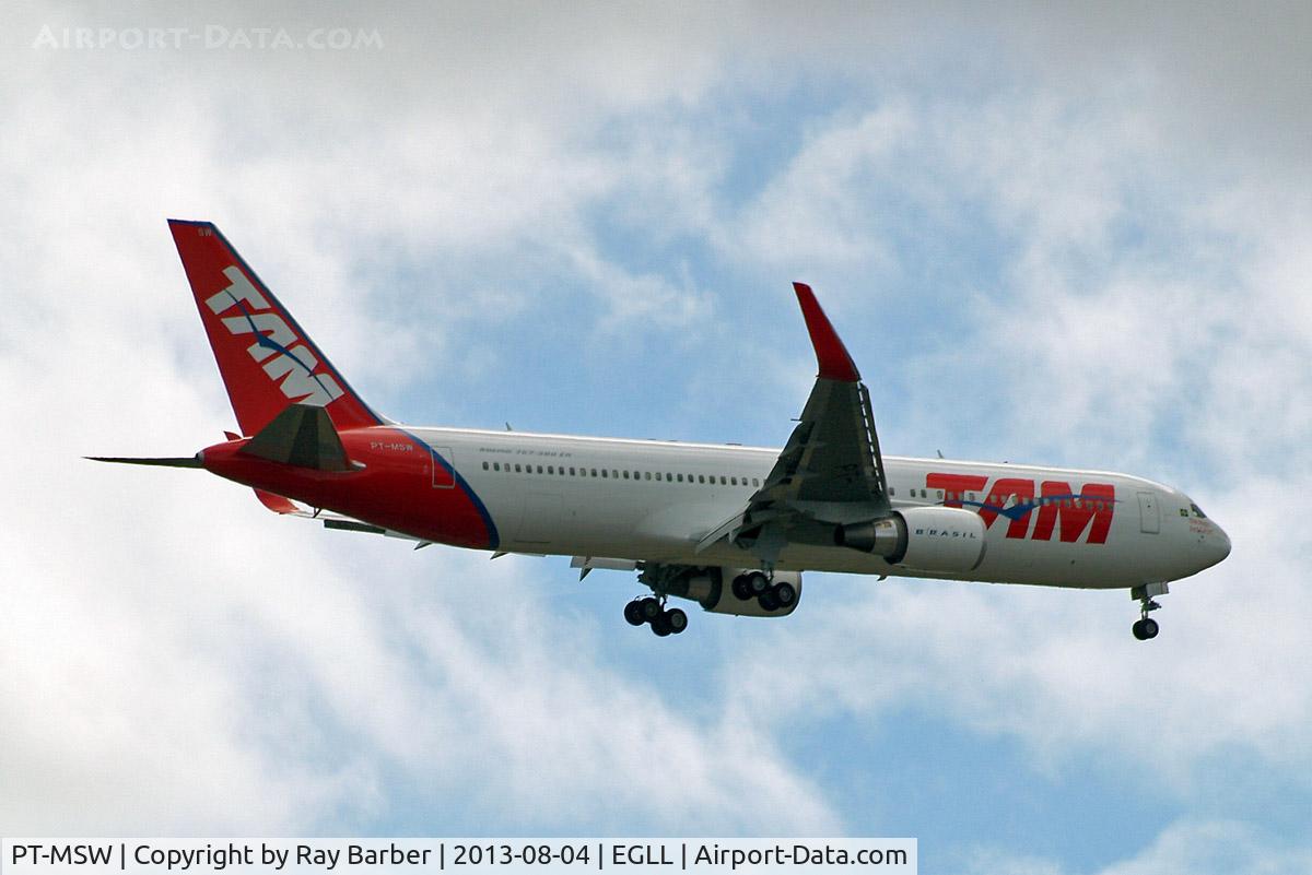 PT-MSW, 2012 Boeing 767-316/ER C/N 42213, Boeing 767-316ER [42213] (TAM Airlines) Home~G 04/08/2013. On approach 27L.