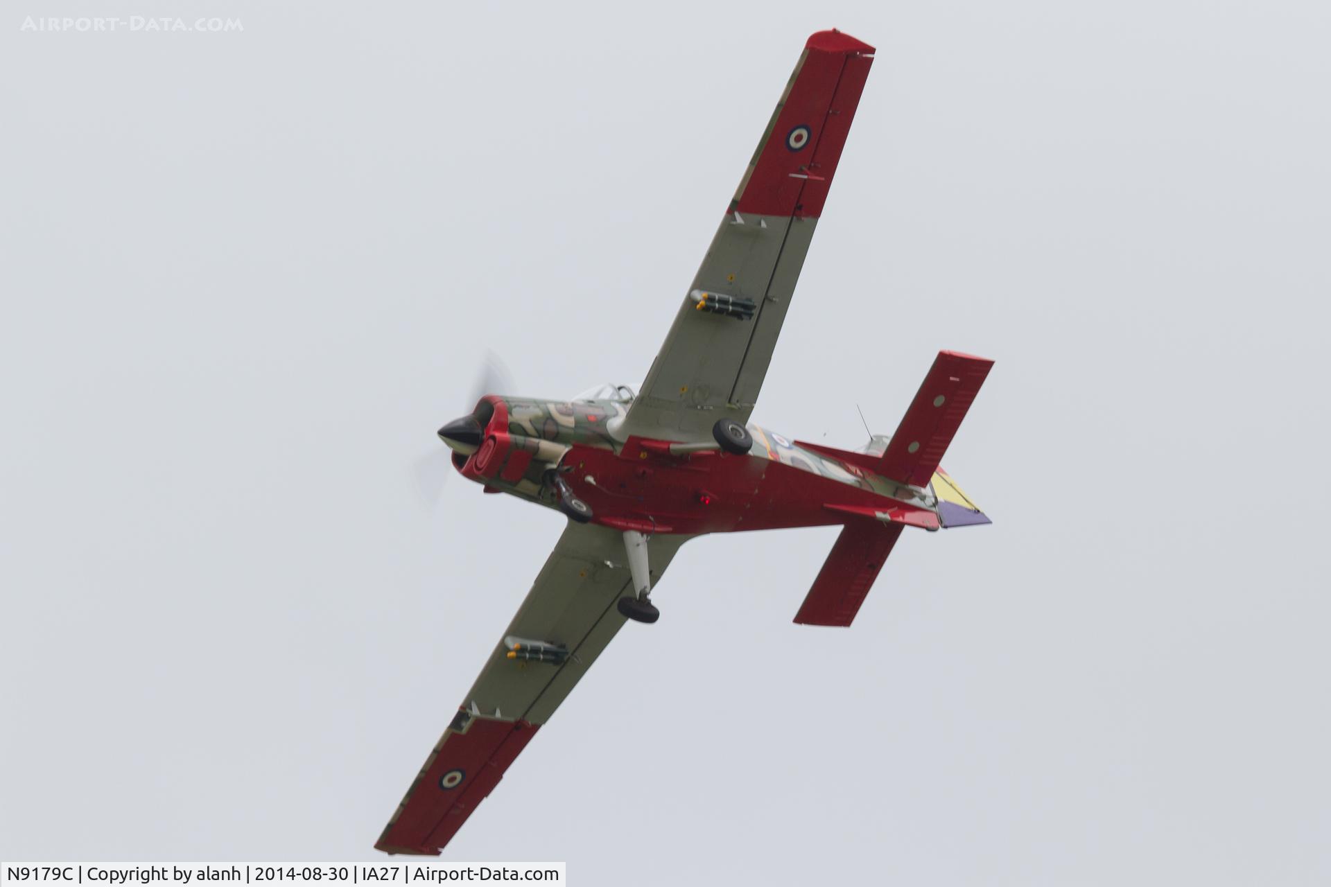 N9179C, 1973 Scottish Aviation Bulldog T.1 C/N BH120/233, Overhead Antique Airfield, unable to land with the runway waterlogged and closed. Image is a bit soft but it shows the underside colour scheme.