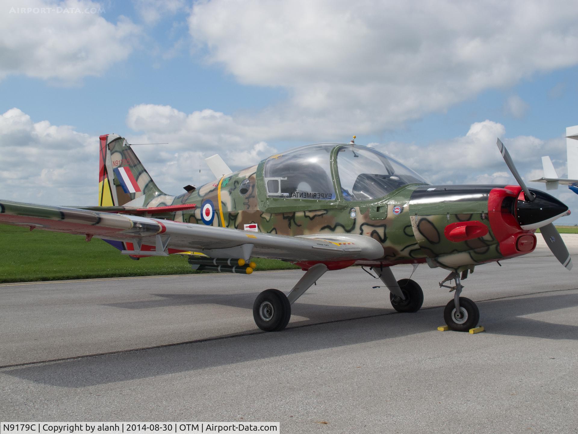 N9179C, 1973 Scottish Aviation Bulldog T.1 C/N BH120/233, On the ramp at Ottumwa, after overflying the waterlogged Antique Airfield