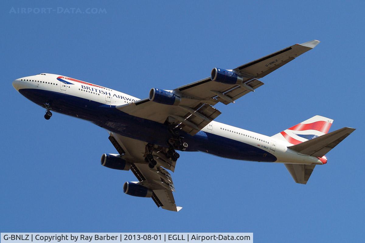 G-BNLZ, 1993 Boeing 747-436 C/N 27091, Boeing 747-436 [27091] (British Airways) Home~G 01/08/2013. On approach 27R.
