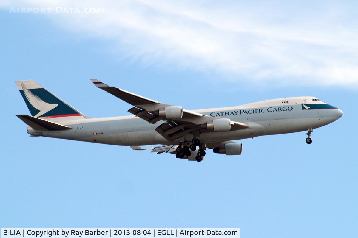B-LIA, 2008 Boeing 747-467ERF C/N 37299/1404, Boeing 747-467ERF [37299] (Cathay Pacific Cargo) Home~G 04/08/2013. On approach 27L.