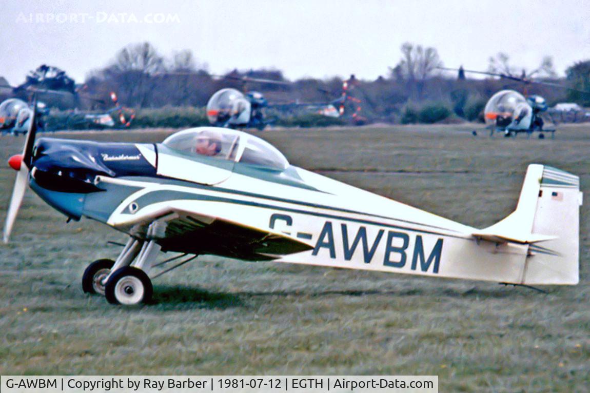 G-AWBM, 1970 Druine D.31A Turbulent C/N PFA 1647, Druine D.31 Turbulent [PFA 1647] Old Warden~G 12/07/1981. From a slide.