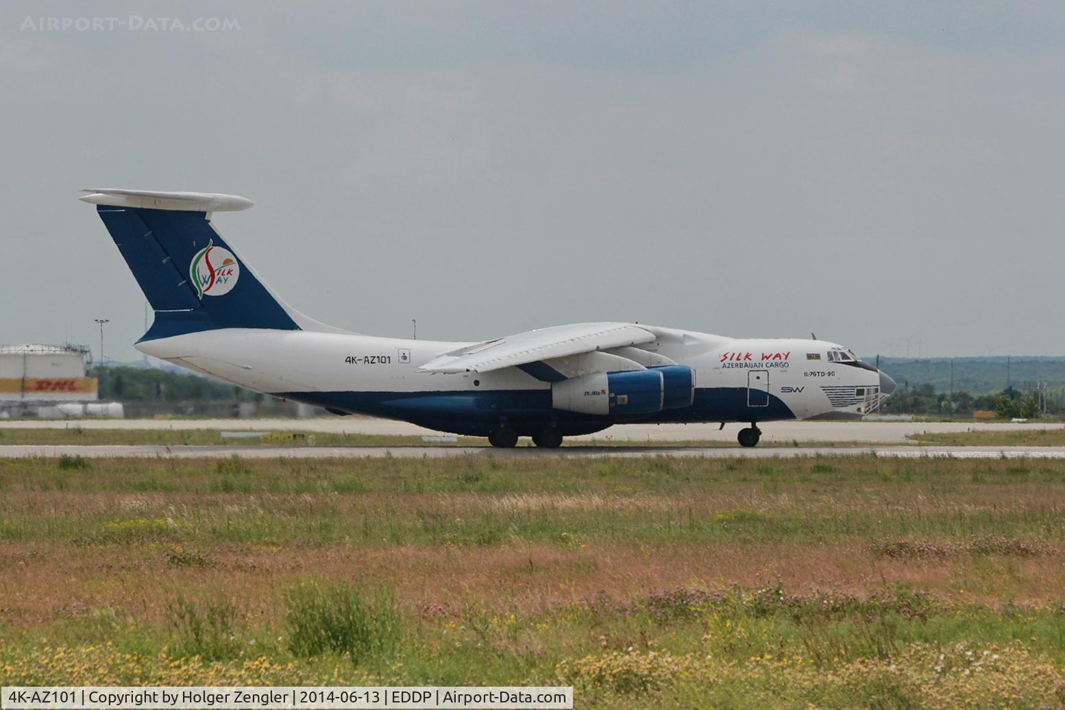 4K-AZ101, 1997 Ilyushin Il-76TD-90VD C/N 1063420716, One of two Silk Way IL 79 connecting LEJ with GYD is leaving via rwy 26L...