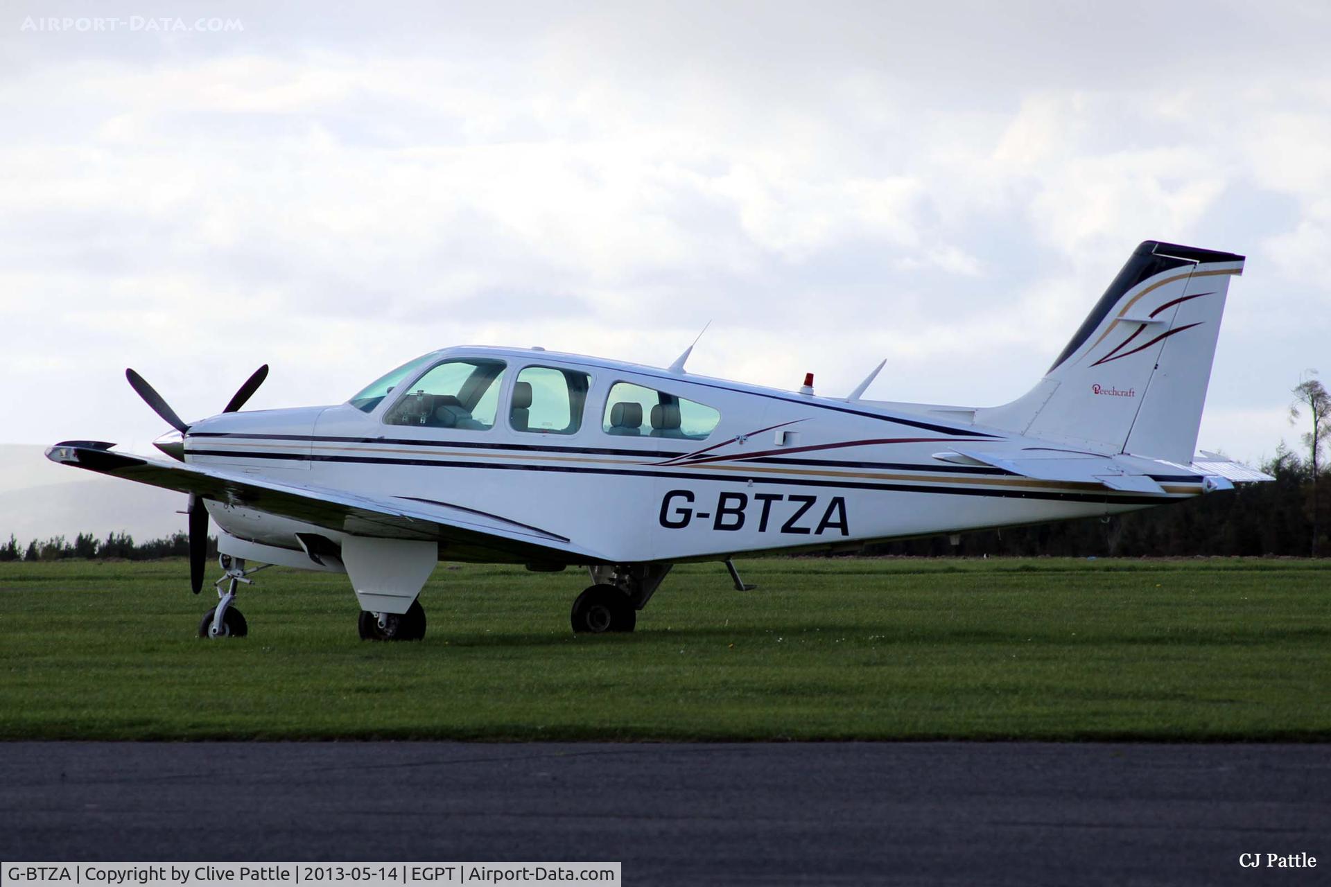 G-BTZA, 1981 Beech F33A Bonanza C/N CE-957, Parked up at sunset at Perth EGPT