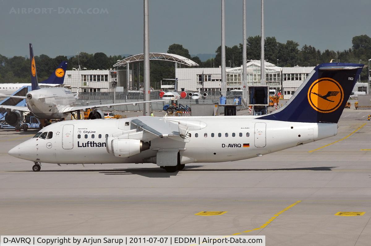 D-AVRQ, 1997 British Aerospace Avro 146-RJ85 C/N E.2304, Taxiing past at MUC.