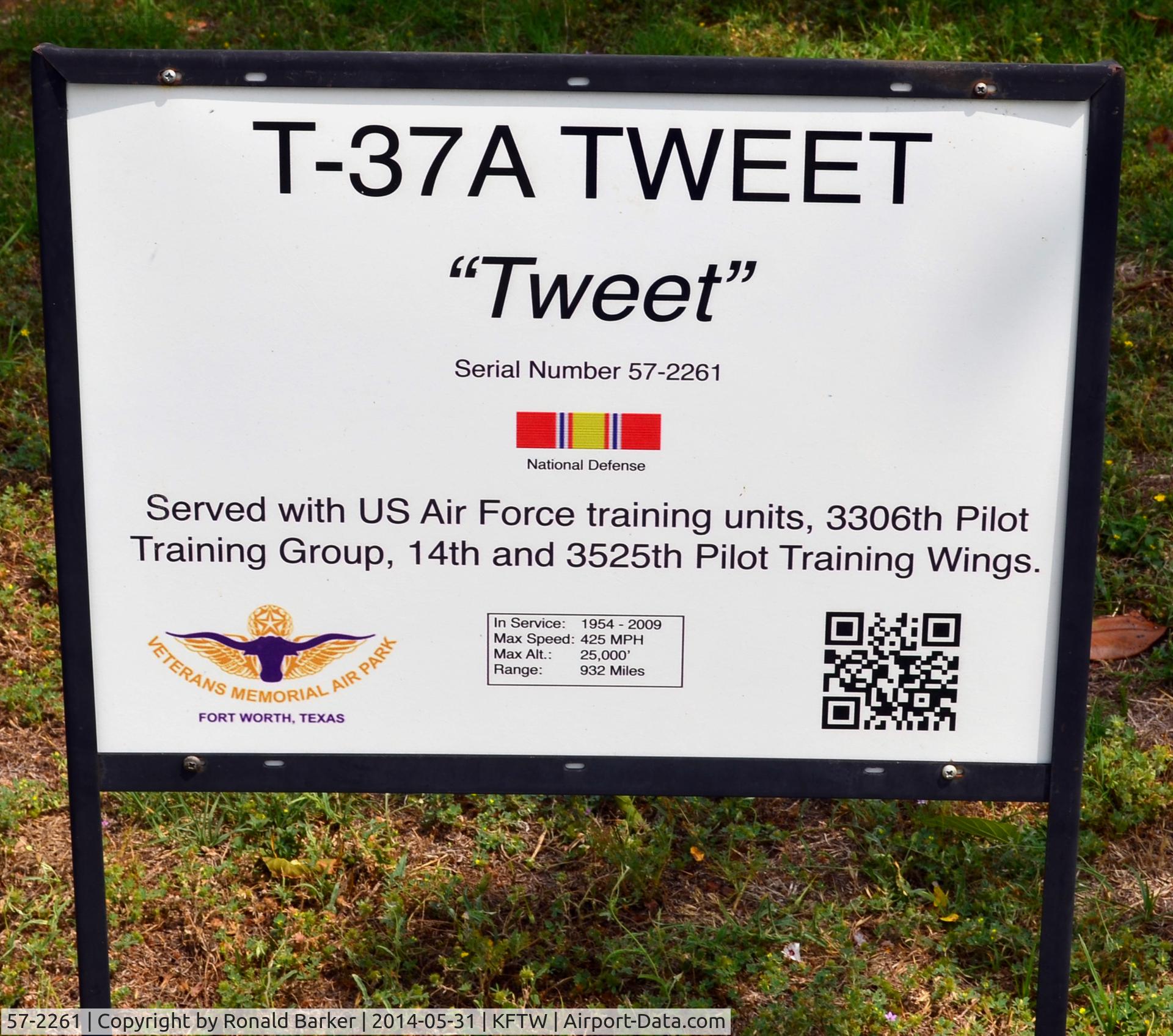 57-2261, 1957 Cessna T-37A Tweety Bird C/N 40194, Forth Worth Aviation Museum