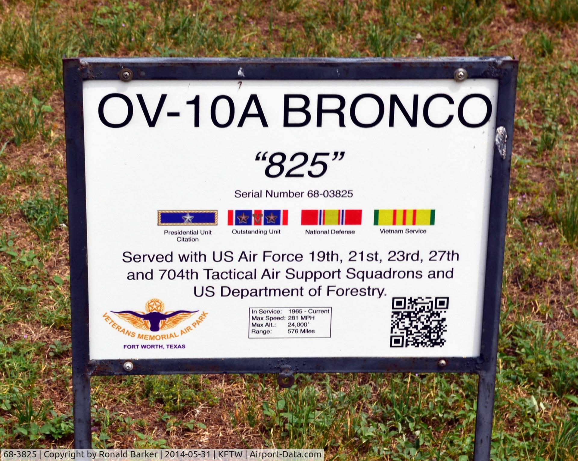 68-3825, 1968 North American Rockwell OV-10A Bronco C/N 321-151, Fort Worth Aviation Museum