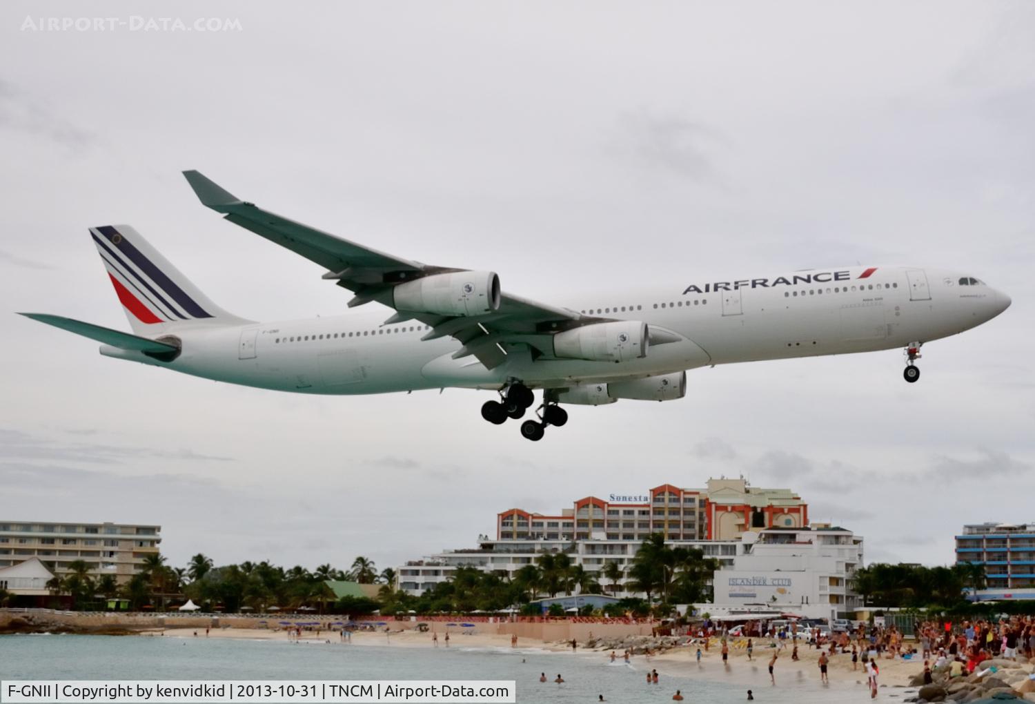 F-GNII, 2001 Airbus A340-313X C/N 399, On short finals to St Maarten.