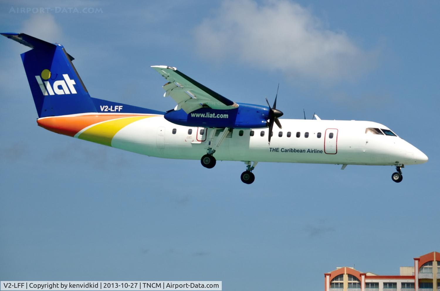 V2-LFF, 1995 De Havilland Canada DHC-8-311B Dash 8 C/N 410, On short finals to St Maarten.