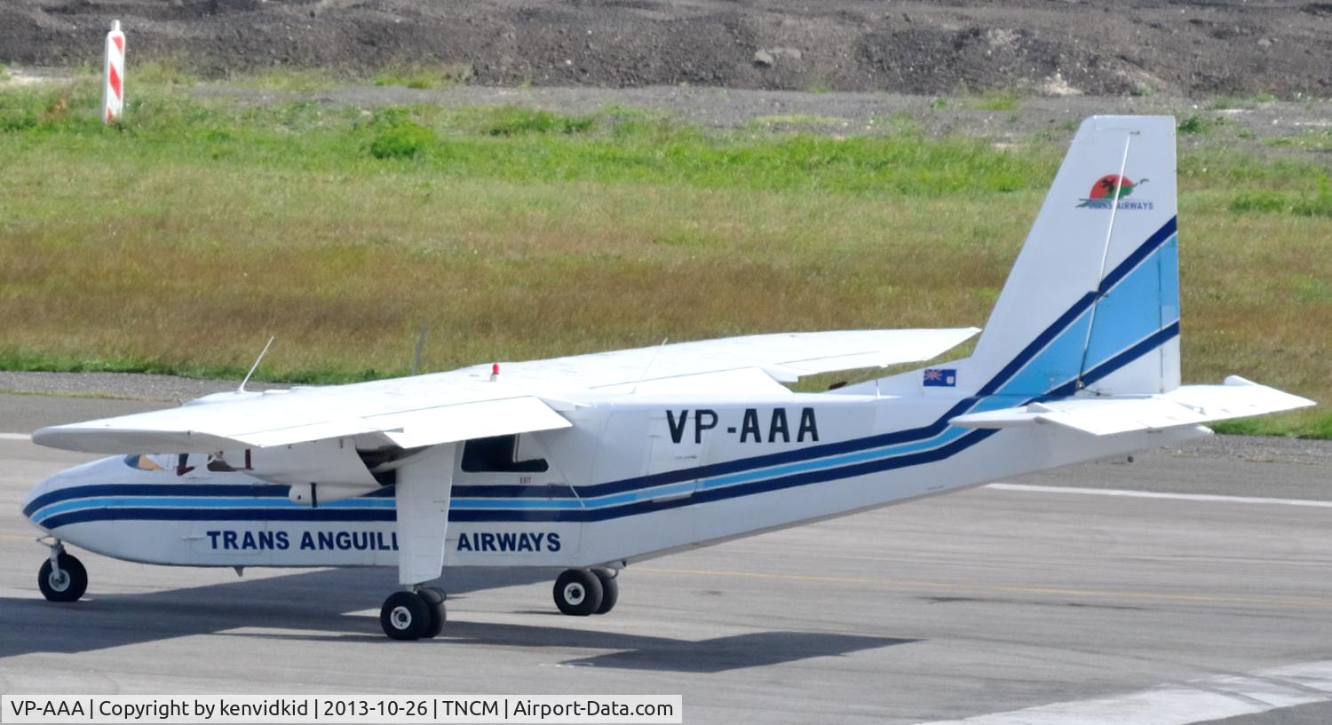VP-AAA, 1974 Britten-Norman BN-2A-21 Islander C/N 382, Departing St Maarten.