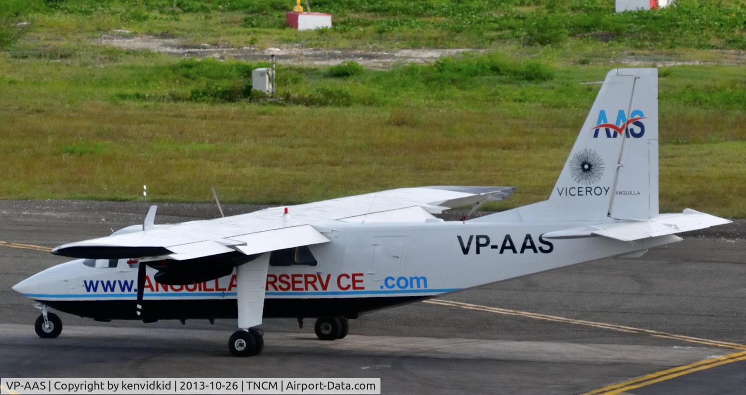 VP-AAS, 1971 Britten-Norman BN-2A-26 Islander C/N 206, Departing St Maarten.