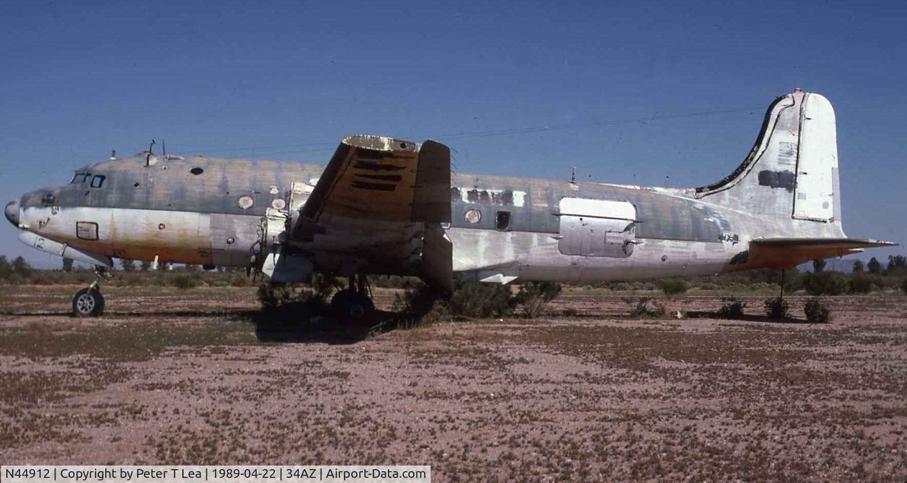 N44912, Douglas C54B-DC C/N 27231, Derelict Douglas C54. Photo taken by me on a visit in April 1989