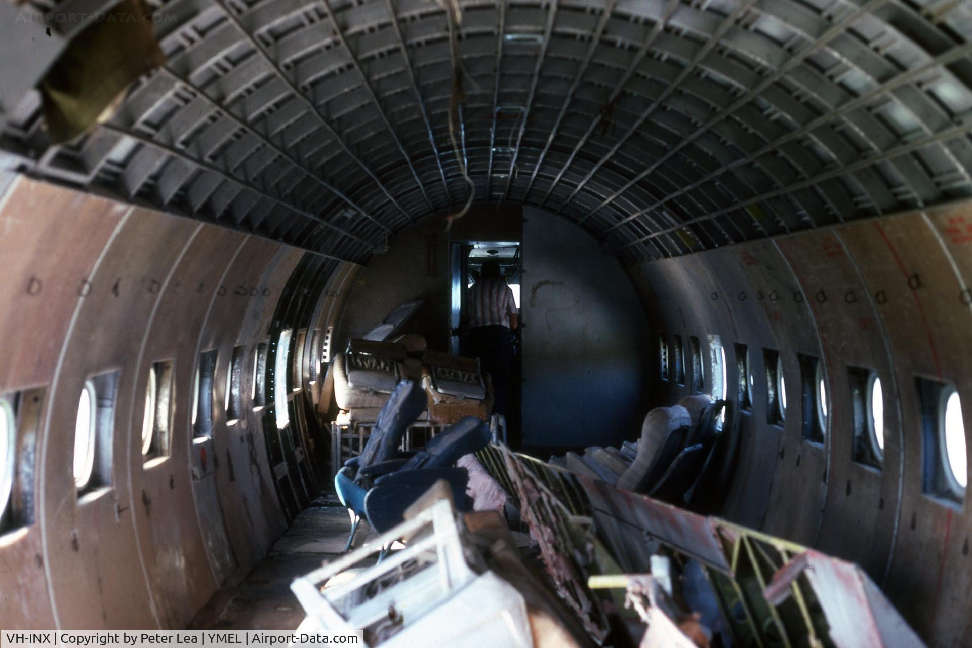 VH-INX, 1944 Douglas C-54B Skymaster (DC-4) C/N 18327, The interior of ex Ansett Airlines of Australia Douglas Dc4 VH-INX at Melton Victoria in mid 1970's