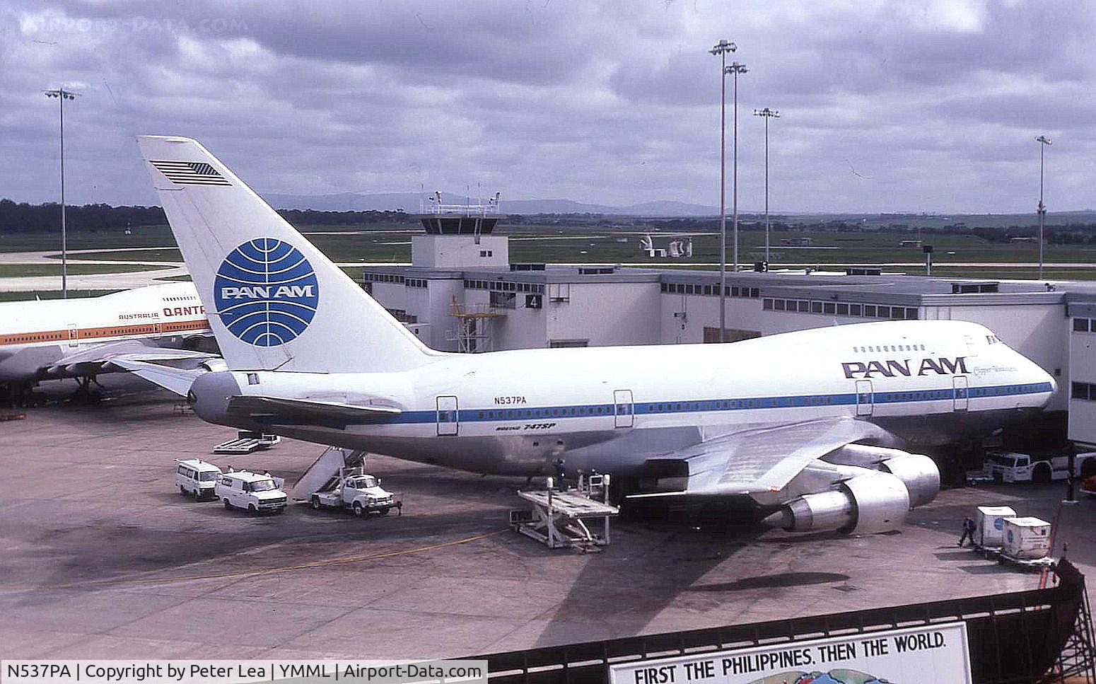 N537PA, 1978 Boeing 747SP-21 C/N 21547, Pan Am Boeing 747SP-21 N537PA at Melbourne Airport during 1983