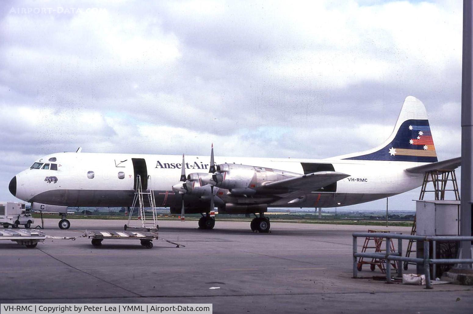 VH-RMC, 1959 Lockheed L-188A(F) Electra C/N 1044, Ansett Air Cargo Lockheed Electra VH-RMC at Melbourne Airport during 1981