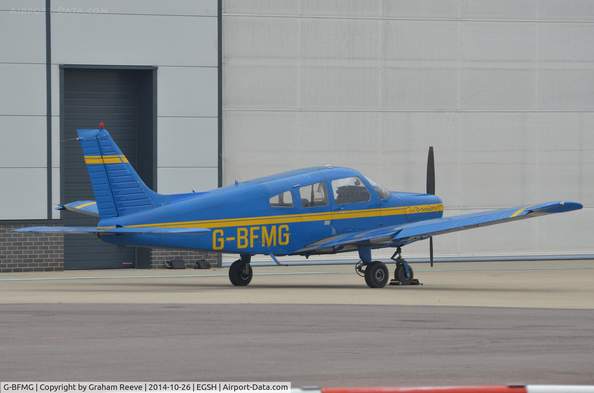 G-BFMG, 1977 Piper PA-28-161 Cherokee Warrior II C/N 28-7716160, Parked at Norwich.