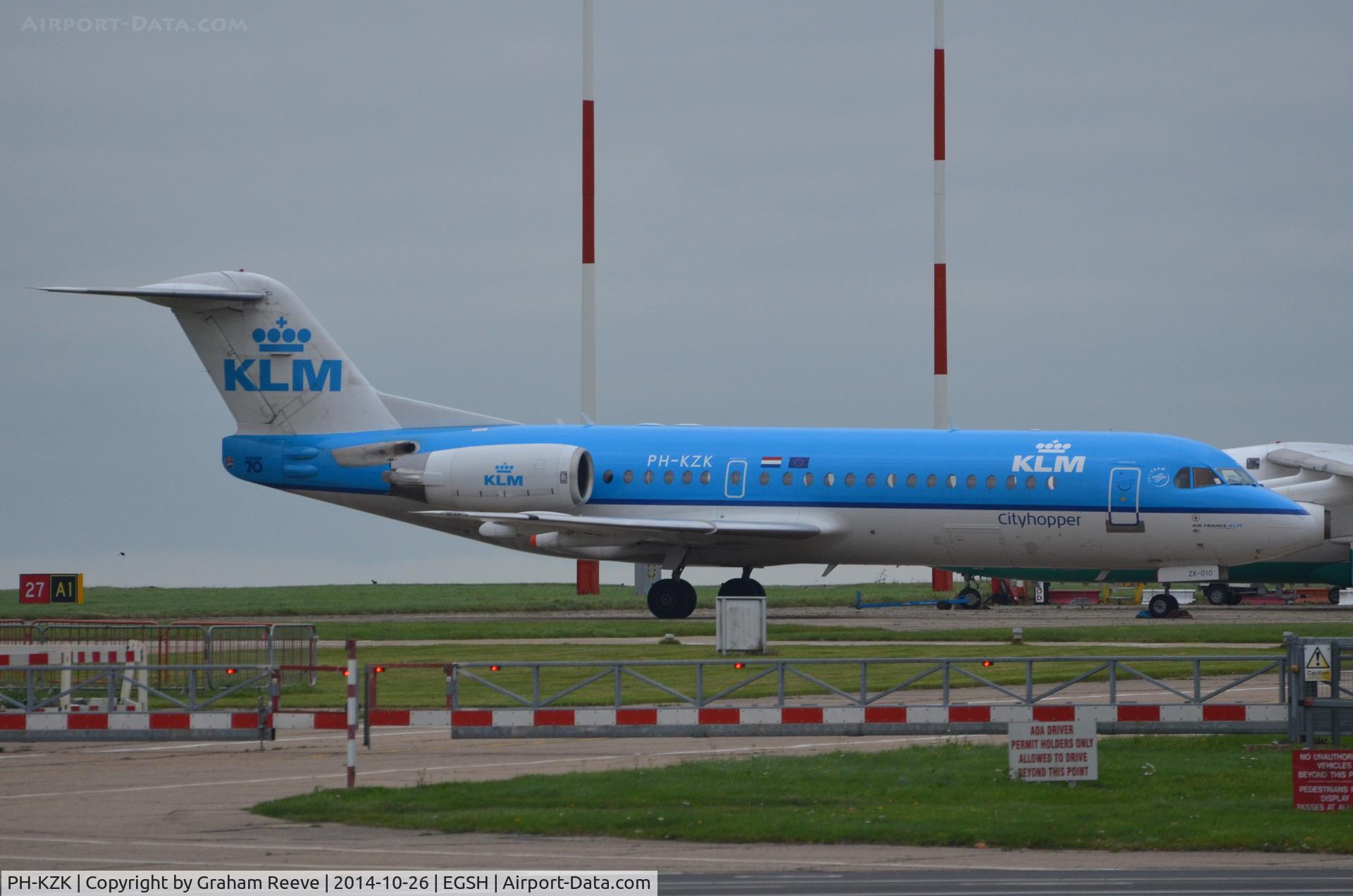 PH-KZK, 1997 Fokker 70 (F-28-0070) C/N 11581, Parked at Norwich.