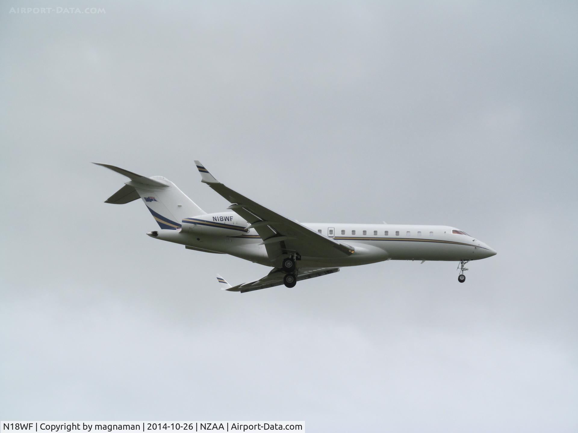 N18WF, 2006 Bombardier BD-700-1A10 Global Express XRS C/N 9215, popped in on way to US from Oz