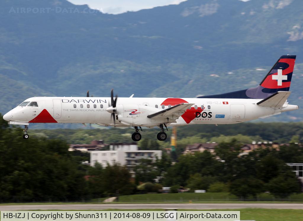 HB-IZJ, 1995 Saab 2000 C/N 2000-015, Landing rwy 23 in DOS Group c/s
