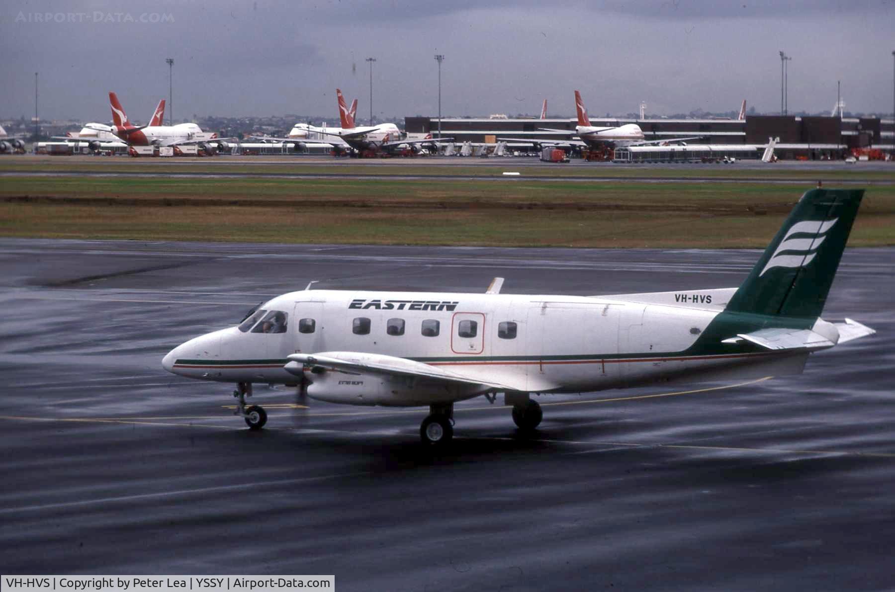 VH-HVS, 1979 Embraer EMB-110P1 Bandeirante C/N 110236, Photo taken in 1985 at Sydney Airport whilst aircraft was in service with Eastern Australia Airlines