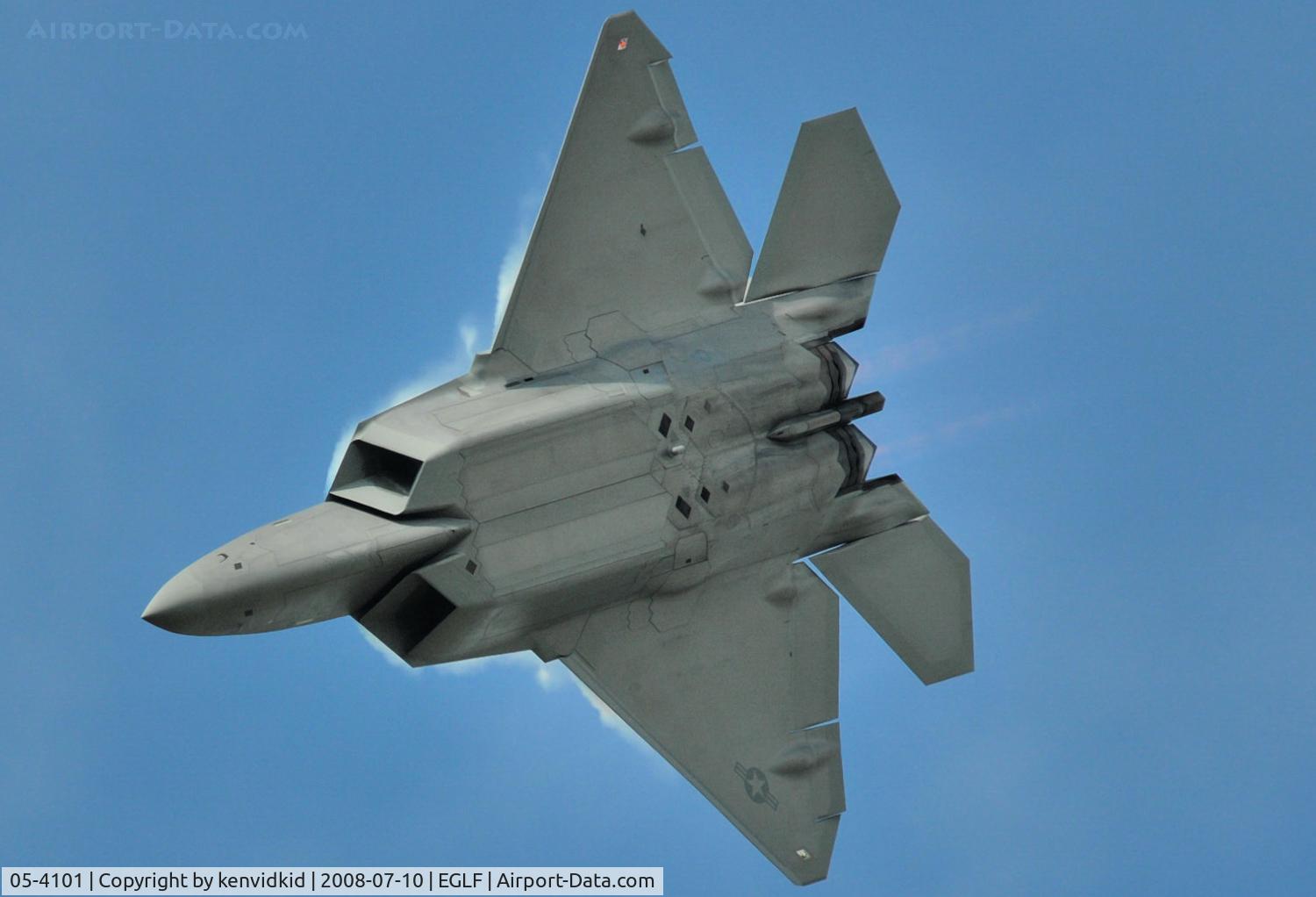 05-4101, 2003 Lockheed Martin F-22A Raptor C/N 645-4101, Validating at Farnborough International 2008.