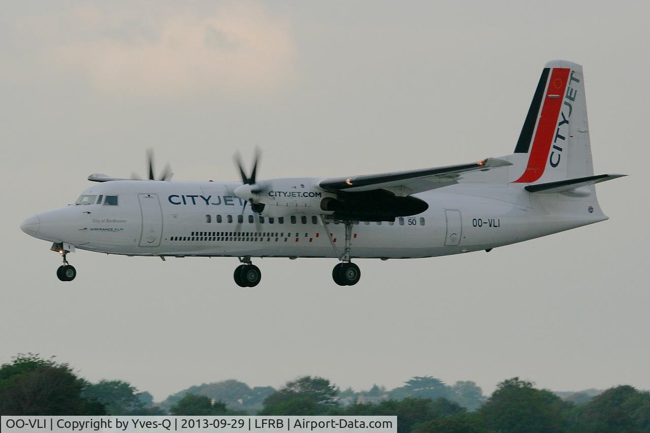 OO-VLI, 1991 Fokker 50 C/N 20226, Fokker 50, On final rwy 25L, Brest-Bretagne airport (LFRB-BES)