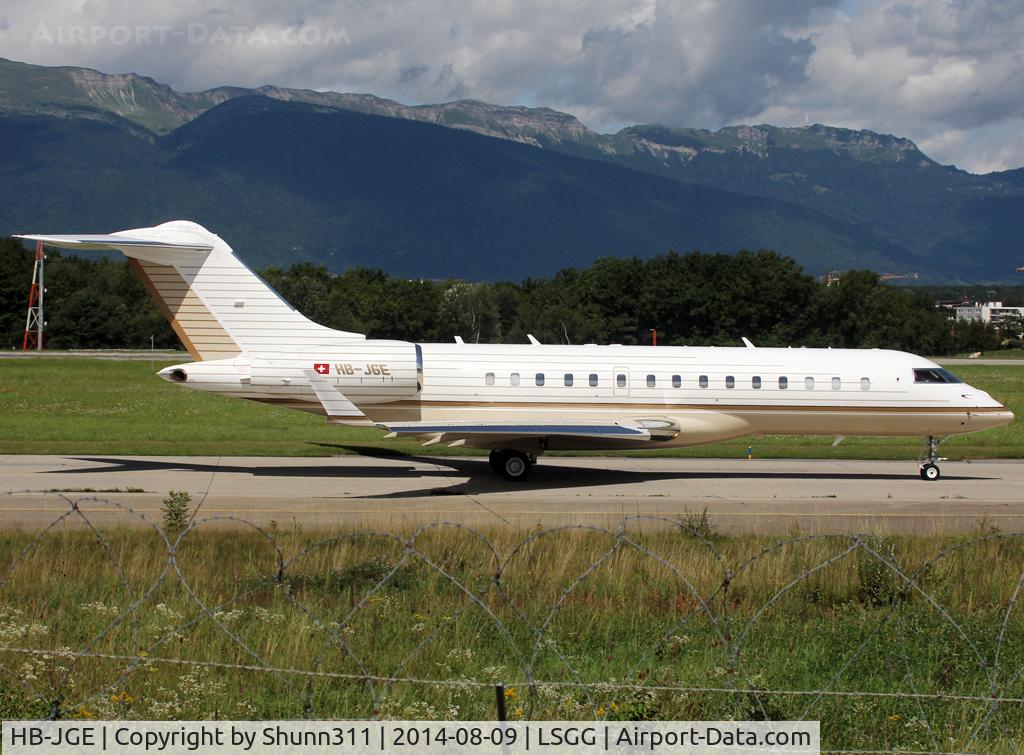 HB-JGE, 2008 Bombardier BD-700-1A10 Global Express C/N 9287, Taxiing holding point rwy 23 for departure...