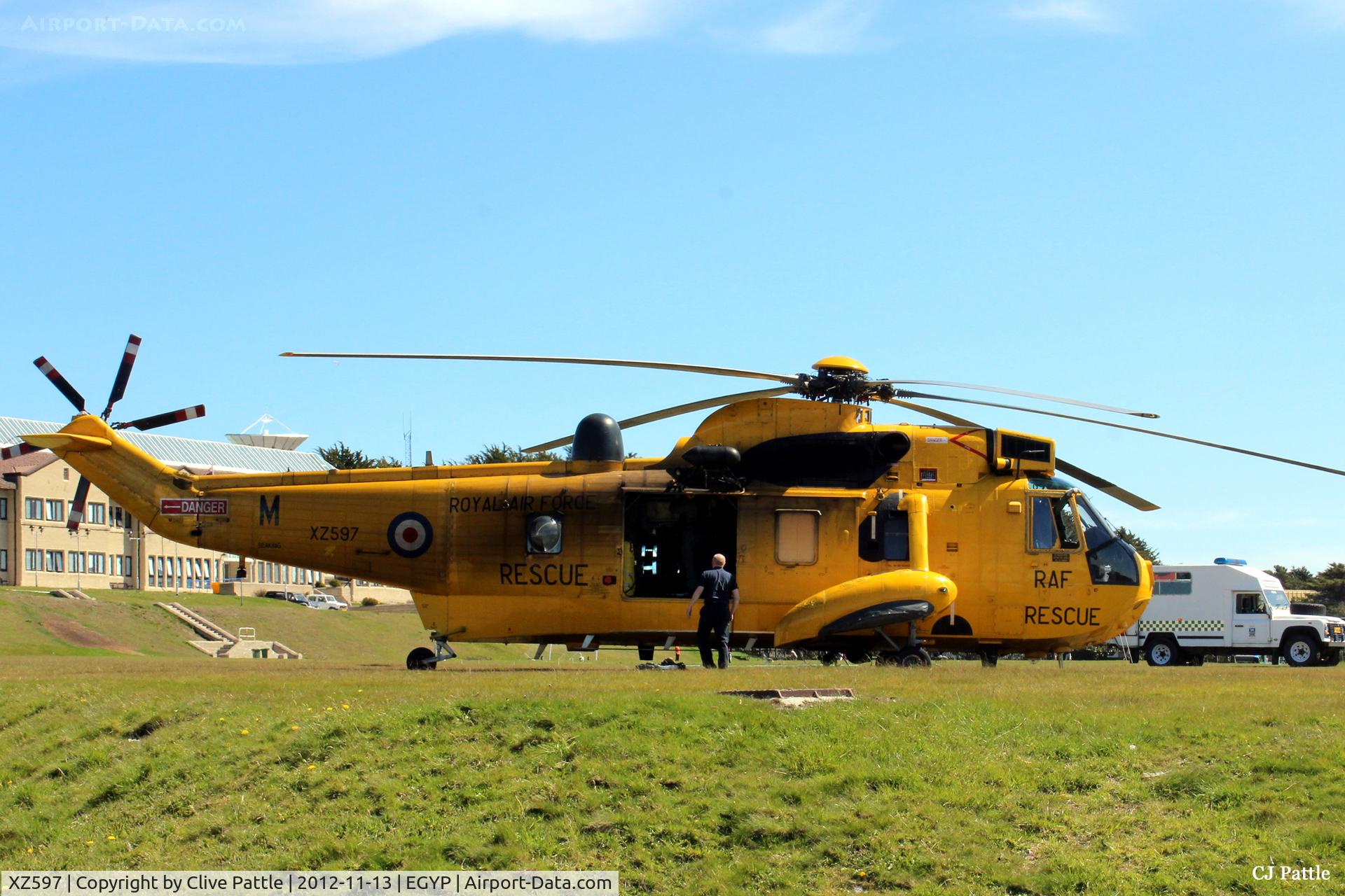 XZ597, 1978 Westland Sea King HAR.3 C/N WA863, An RAF Mount Pleasant based Seaking HAR.3A undertakes a real-life emergency mission in the Falkland Islands, delivering a sick patient to the main Hospital in Port Stanley. ICAO code EGYP used only for geographic reference purposes.