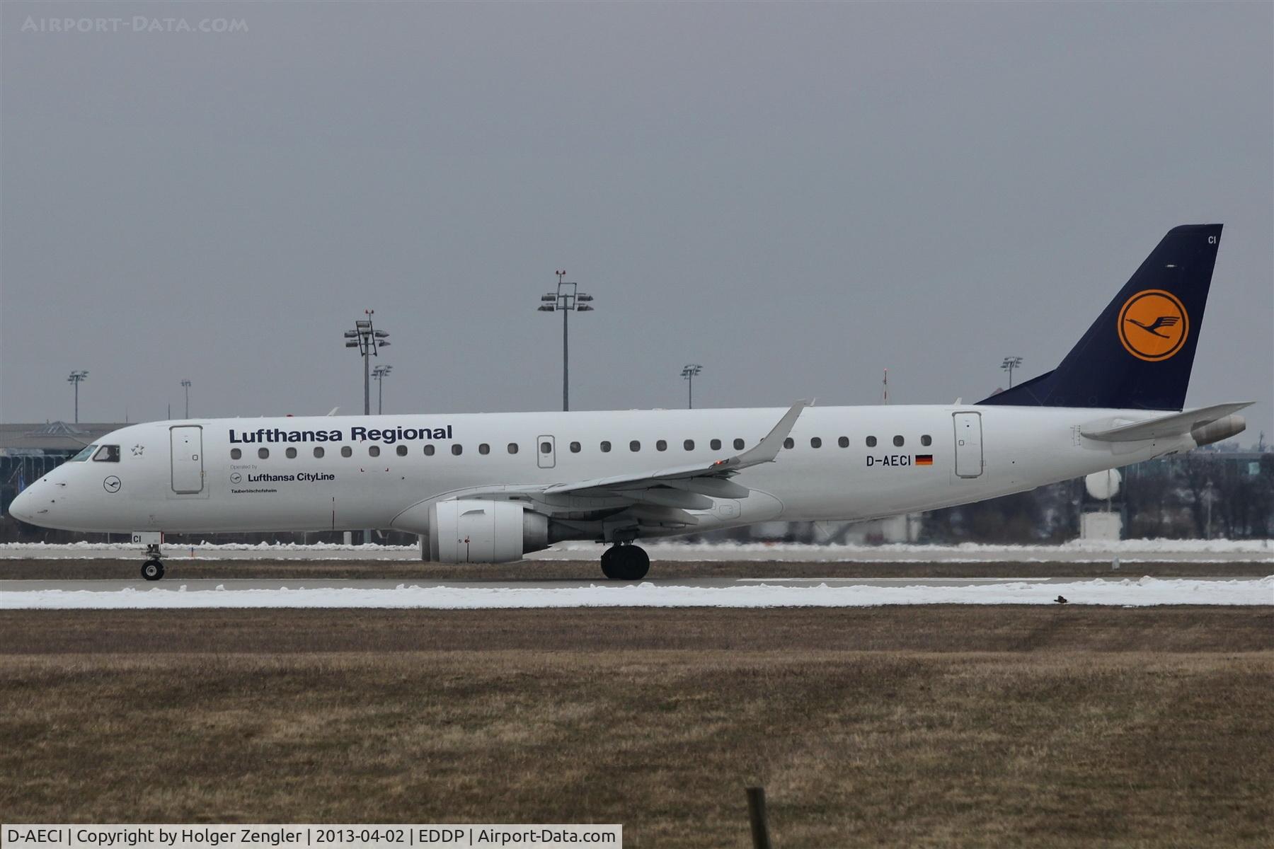 D-AECI, 2010 Embraer 190LR (ERJ-190-100LR) C/N 19000381, MUC shuttle under way to apron 1....