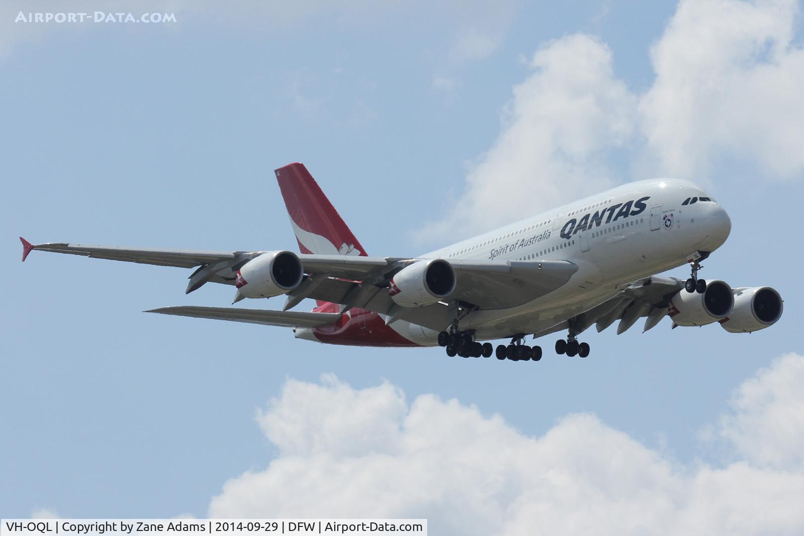 VH-OQL, 2011 Airbus A380-842 C/N 074, First scheduled A380 flight to DFW Ariport