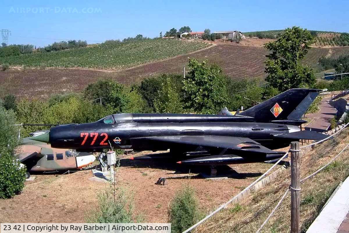 23 42, Mikoyan-Gurevich MiG-21bis C/N 96001039, Mikoyan-Gurevich MiG-21MF-75 Lancer [96001039] (German Air Force) Cerbaiola/Emilia-Romagna~I 16/07/2004. Wears ex East German Air Force markings,