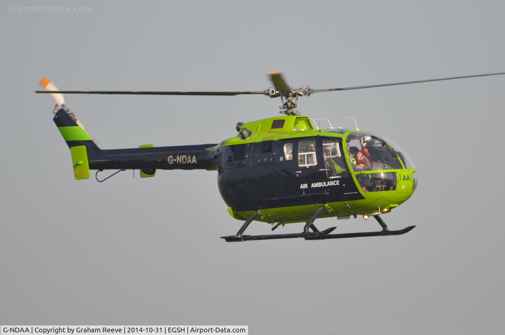 G-NDAA, 1974 MBB Bo-105DBS-4 C/N S-135/914, About to land at Norwich.