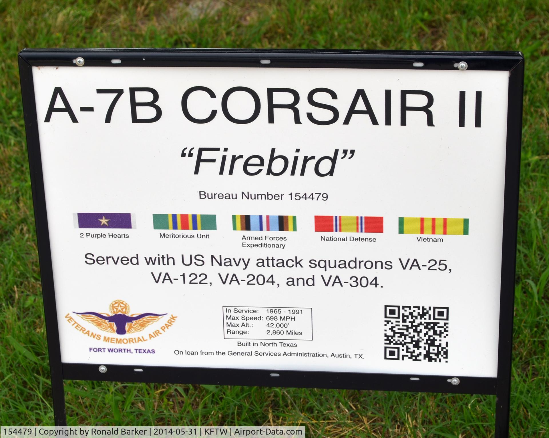 154479, LTV A-7B Corsair II C/N B-119, Fort Worth Aviation Museum