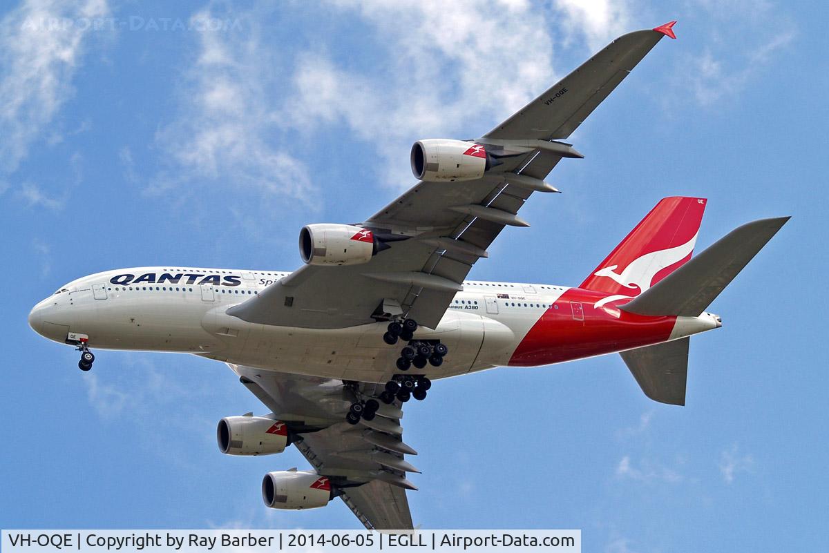 VH-OQE, 2009 Airbus A380-842 C/N 027, Airbus A380-841 [027] (QANTAS) Home~G 05/06/2014. On approach 27R.