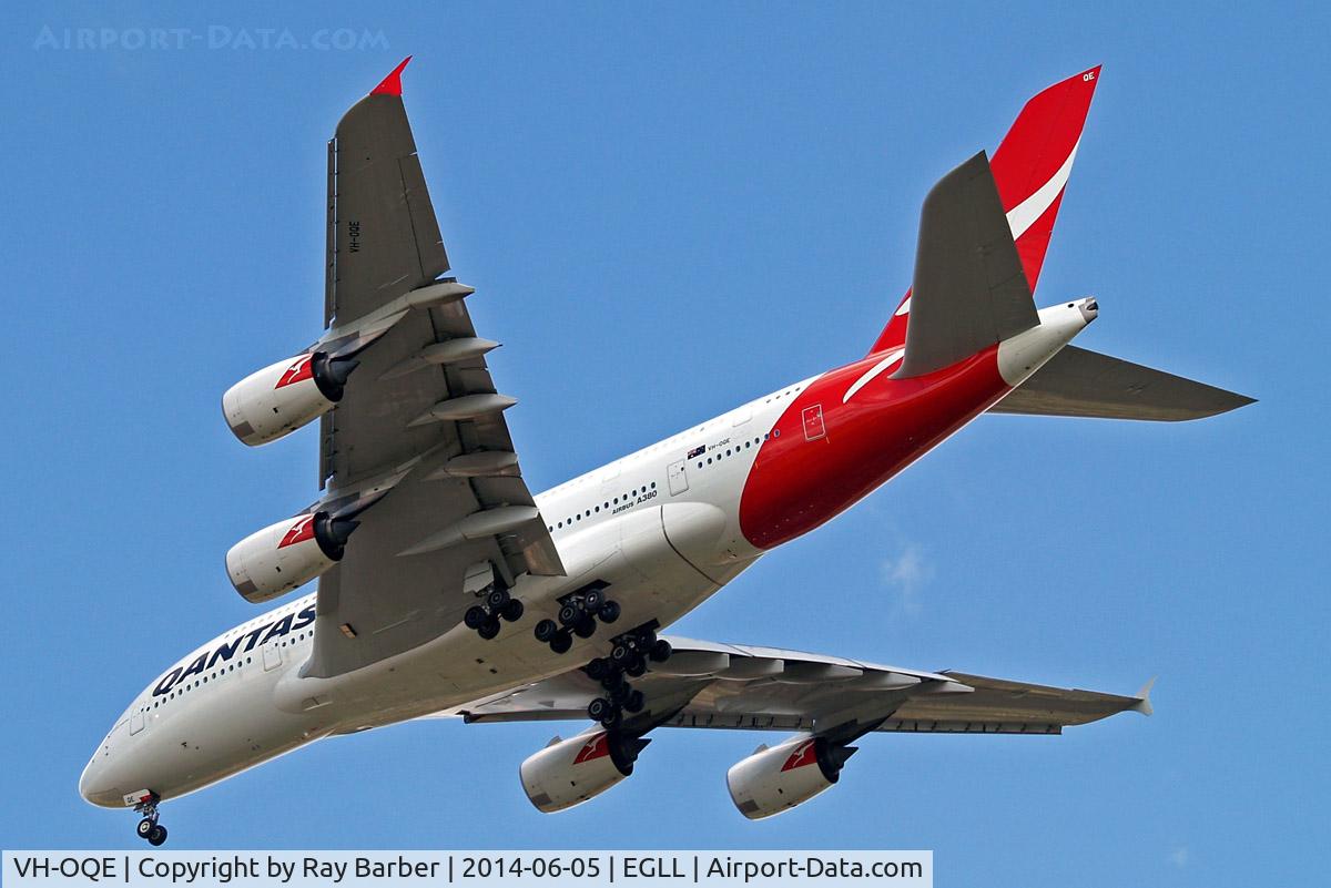 VH-OQE, 2009 Airbus A380-842 C/N 027, Airbus A380-841 [027] (QANTAS) Home~G 05/06/2014. On approach 27R.