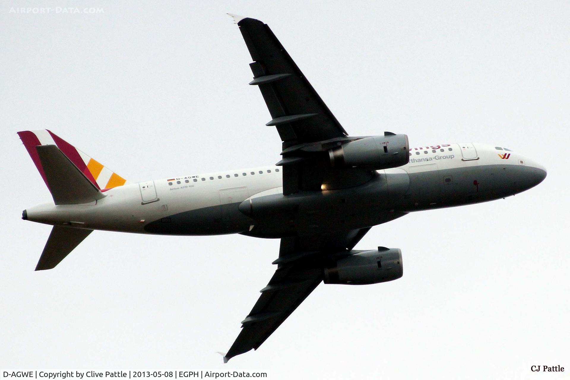 D-AGWE, 2007 Airbus A319-132 C/N 3128, Climb out from Edinburgh