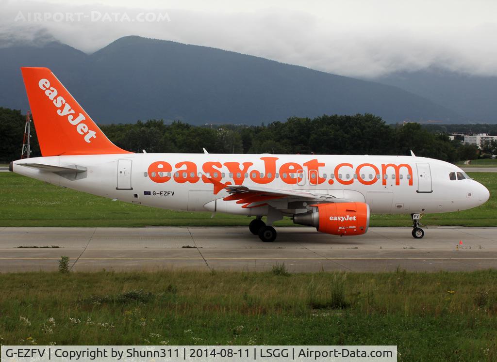 G-EZFV, 2010 Airbus A319-111 C/N 4327, Taxiing holding point rwy 23 for departure...