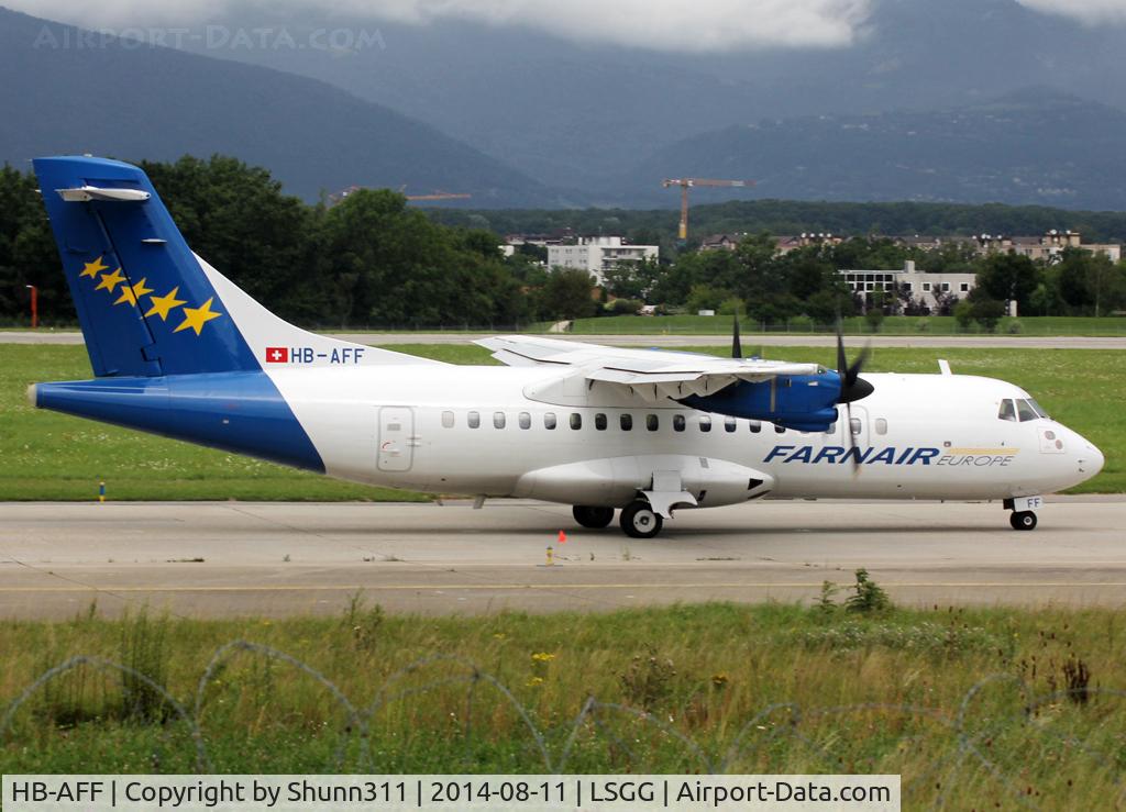 HB-AFF, 1991 ATR 42-320 C/N 264, Taxiing holding point rwy 23 for departure... blue engines...