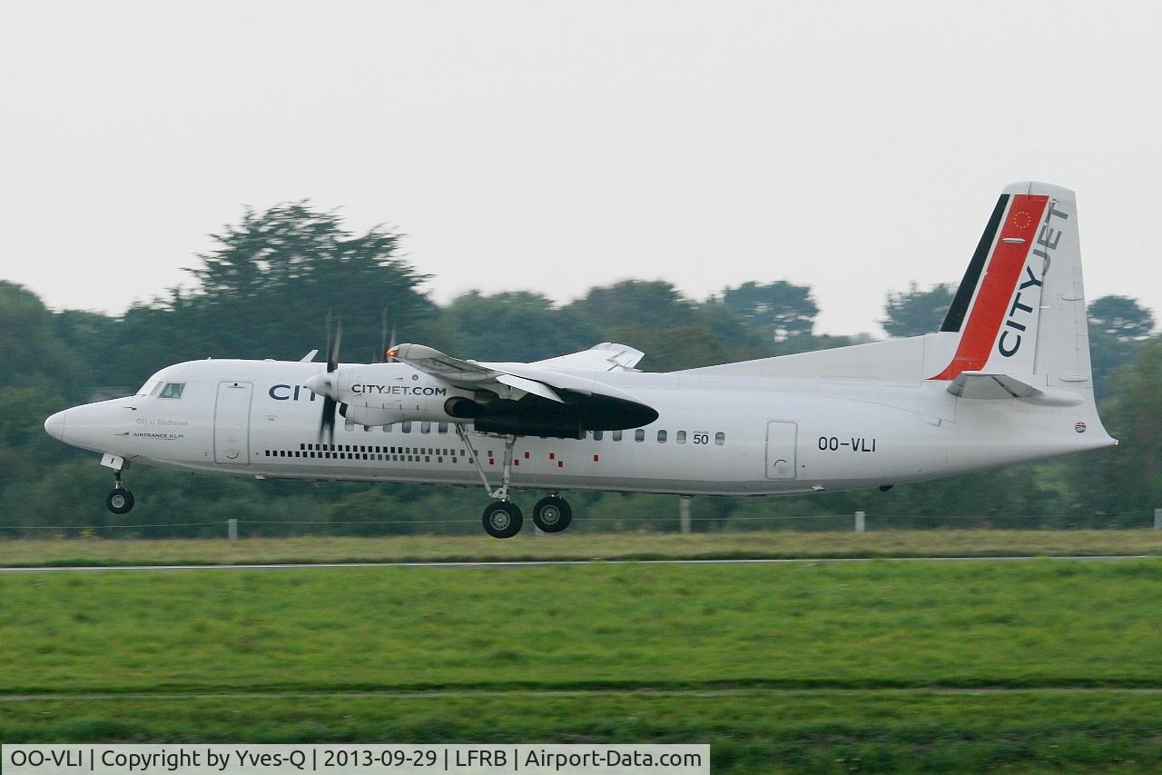 OO-VLI, 1991 Fokker 50 C/N 20226, Fokker 50, On final rwy 25L, Brest-Bretagne airport (LFRB-BES)