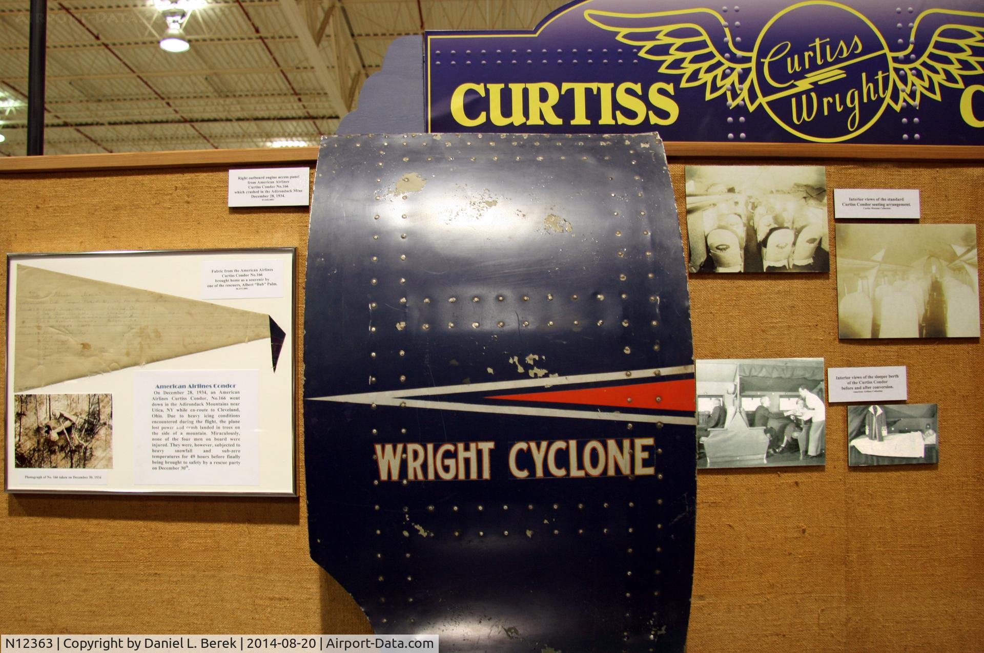 N12363, Curtiss T-32C Condor II C/N 23, The nacelle from this propliner was recovered and is on display at the Glenn H. Curtiss Museum, Hammondsport, NY.