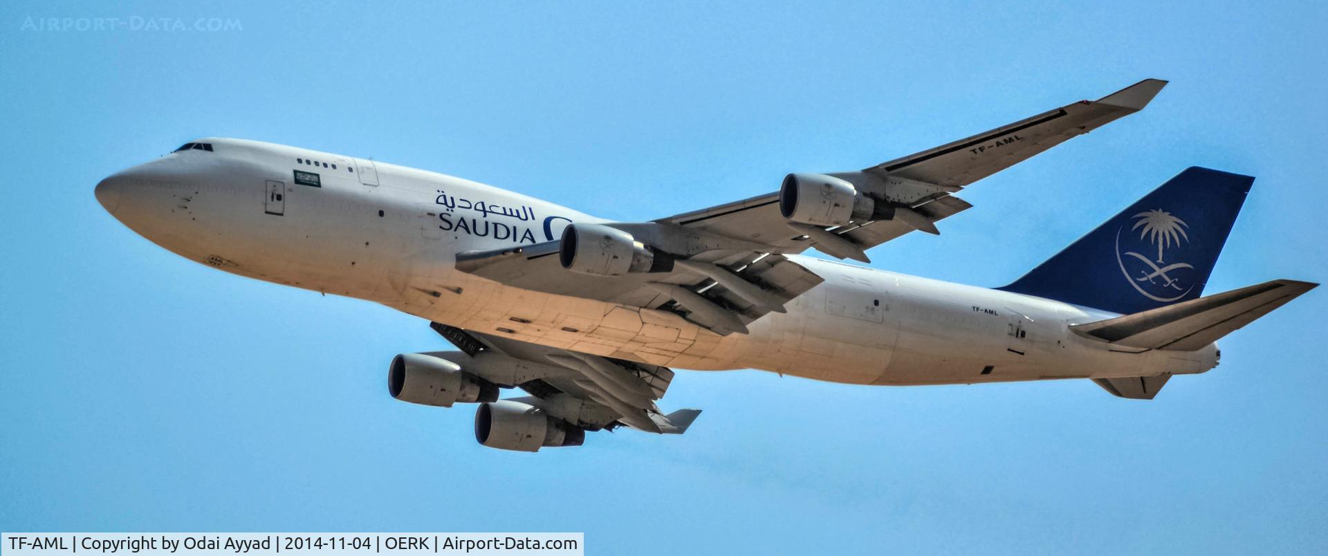 TF-AML, 1994 Boeing 747-4H6(BDSF) C/N 27044, b744 cargo saudia  taking off from Riyadh airport ,