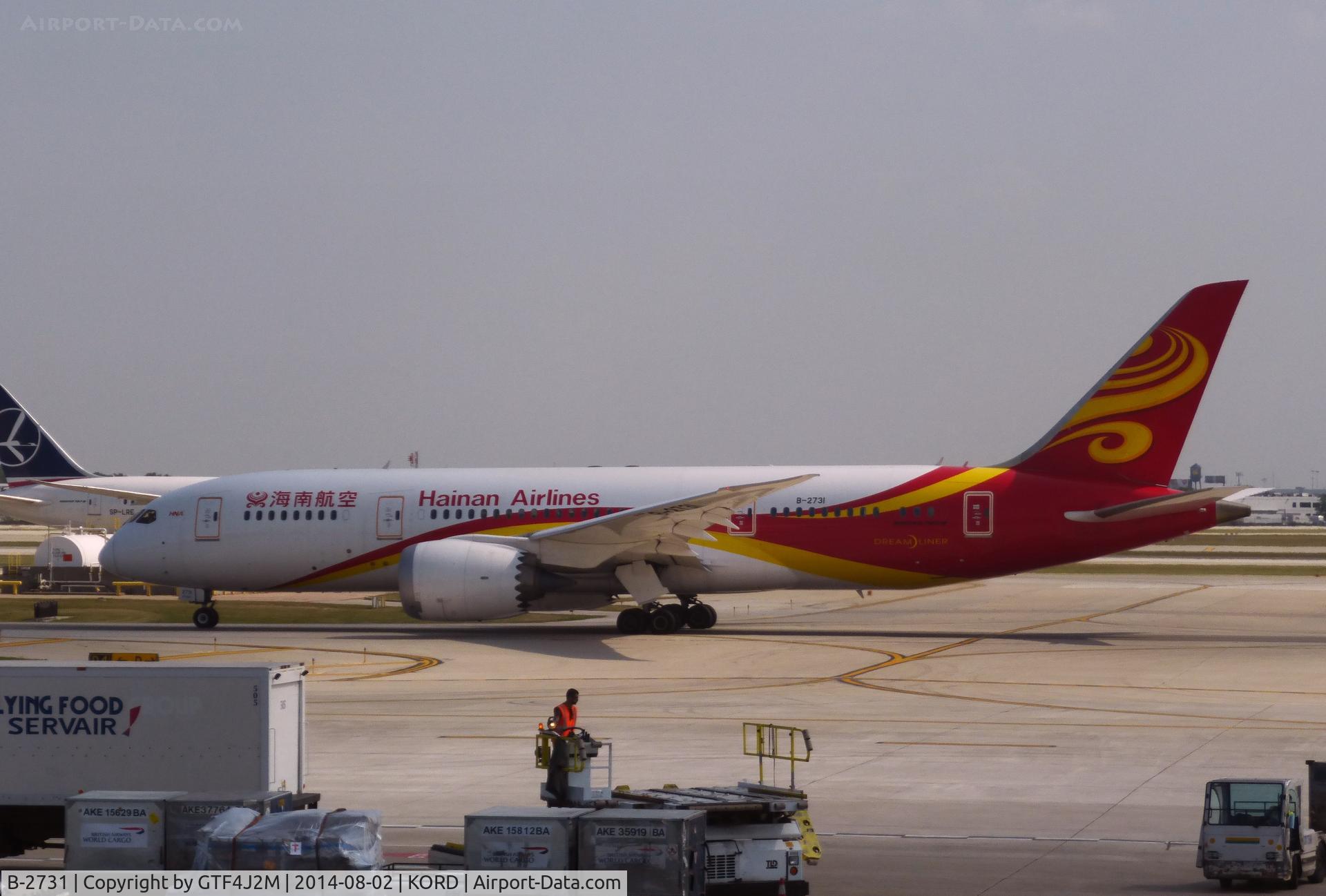 B-2731, 2013 Boeing 787-8 Dreamliner C/N 34945, B-2731  Hainan AL  Chicago 2.8.14